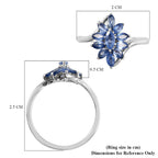 Natural Blue Sapphire Floral Ring in Platinum Overlay Sterling Silver 1.04 Ct.