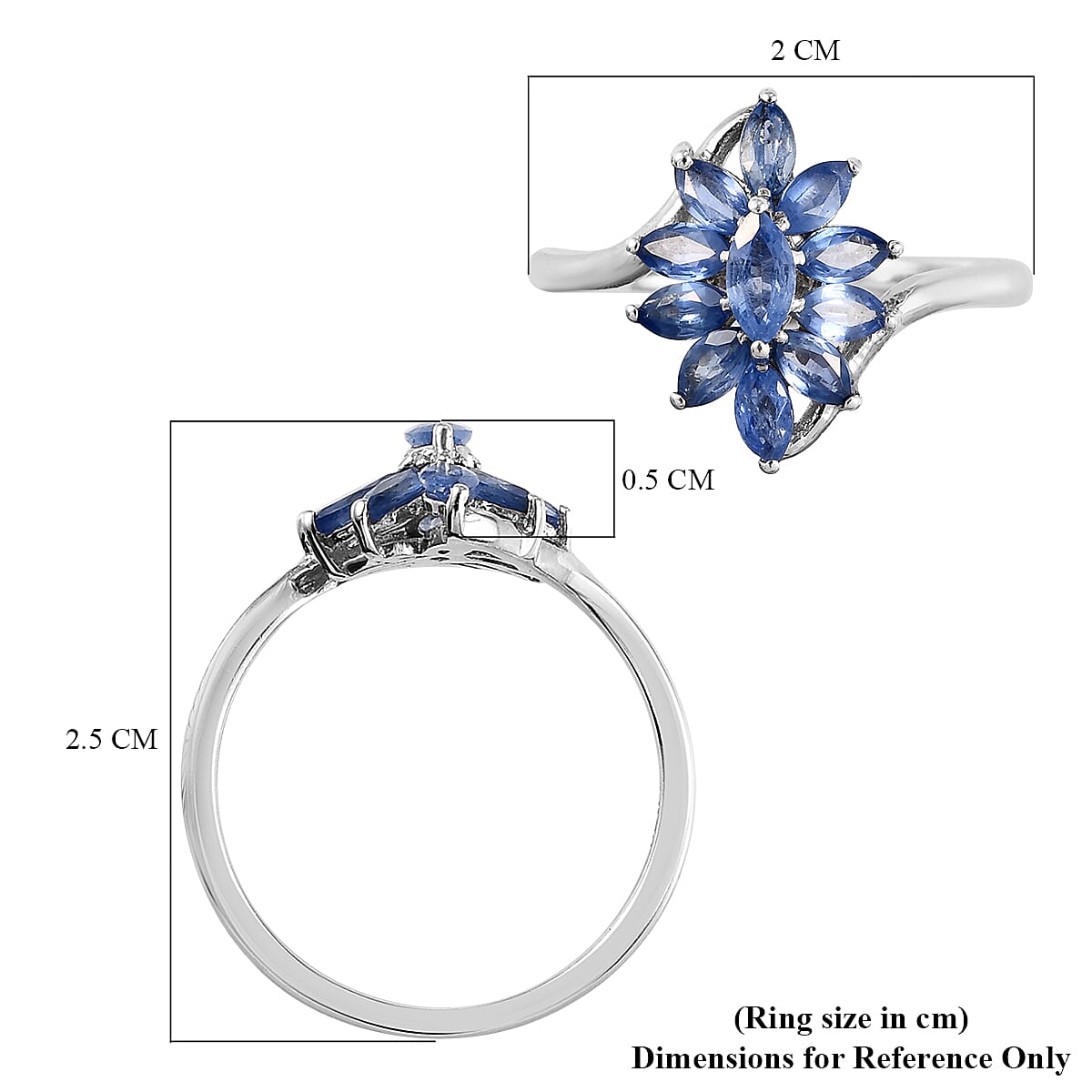 1.03 Ct. Natural Blue Sapphire Floral Bypass Ring in Platinum Plated Sterling Silver 6907665 5