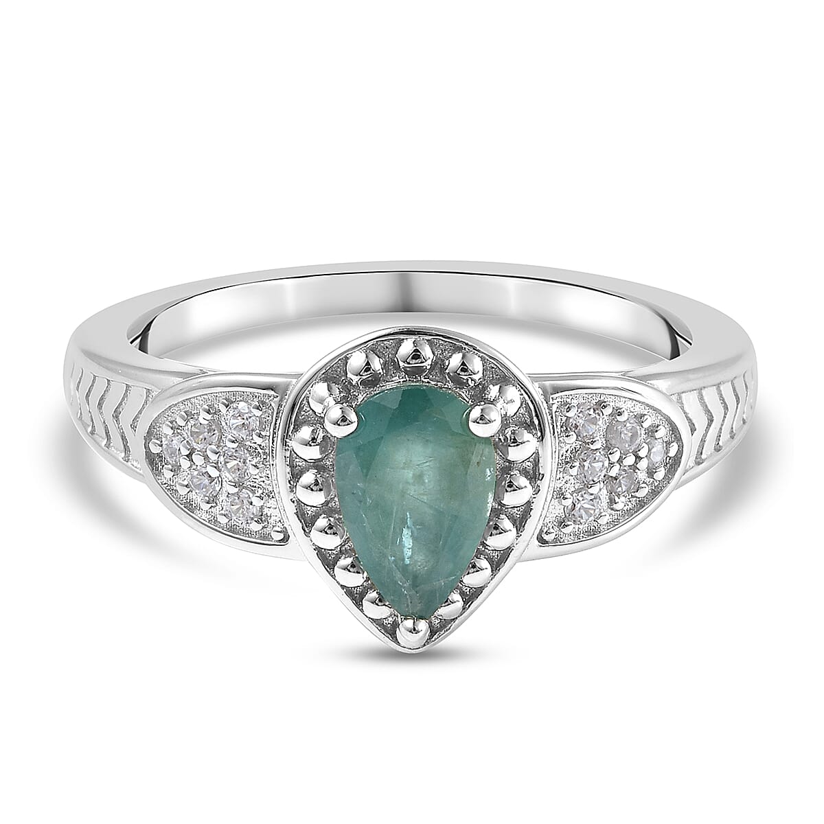 1.04 Ct. Grandidierite and Zircon Ring in Rhodium Plated Sterling Silver 3876570 0