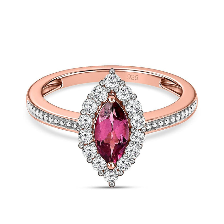 D'Joy - Tanzanian Wine Garnet and Natural Zircon Halo Ring in 18K Vermeil Rose Gold Plated Sterling Silver 1.00 Ct. 7321448 2