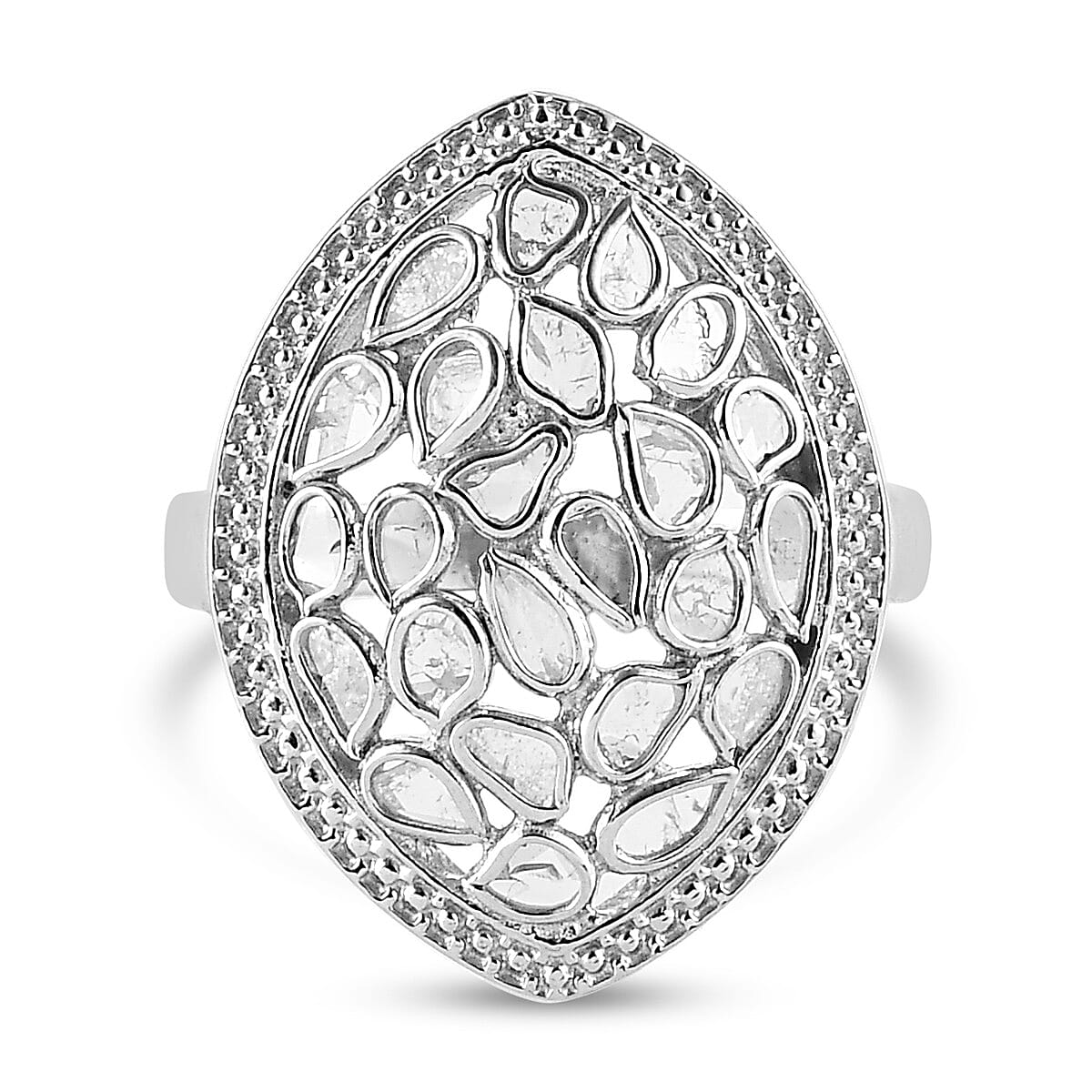 1.05 Ct. Artisan Crafted White Polki Diamond Ring in Platinum Plated Sterling Silver 6710975 0