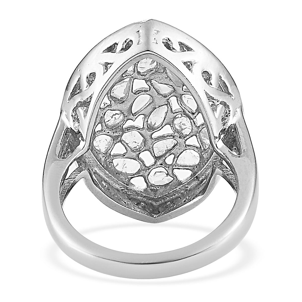 1.05 Ct. Artisan Crafted White Polki Diamond Ring in Platinum Plated Sterling Silver 6710975 5