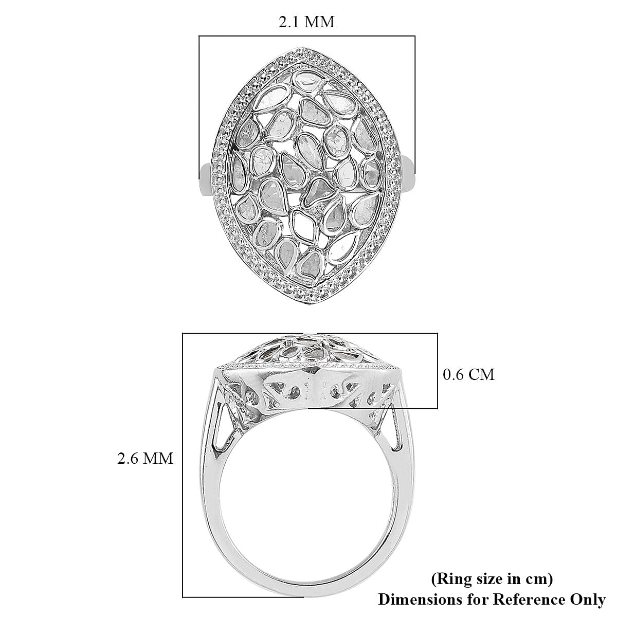 1.05 Ct. Artisan Crafted White Polki Diamond Ring in Platinum Plated Sterling Silver 6710975 6