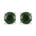 Chrome Diopside Solitaire Stud Earrings (with Push Back) in Platinum Overlay Sterling Silver