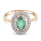 9K Yellow Gold Premium Santa Terezinha and Diamond Double Halo Ring 1.00 Ct.