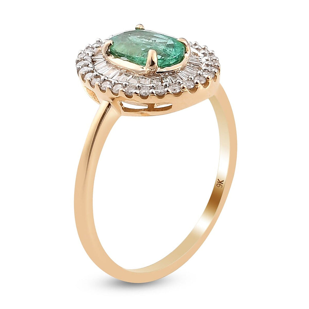 9K Yellow Gold Premium Santa Terezinha and Diamond Double Halo Ring 1.00 Ct.