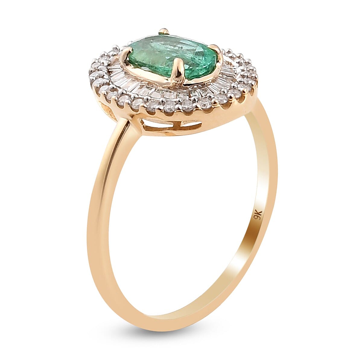 1.05 Ct. Emerald and White Diamond Double Halo Ring in 9K Yellow Gold 3821244 4