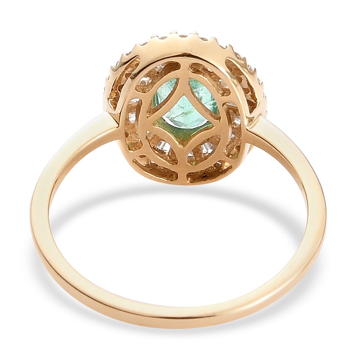 1.05 Ct. Emerald and White Diamond Double Halo Ring in 9K Yellow Gold 3821244 5