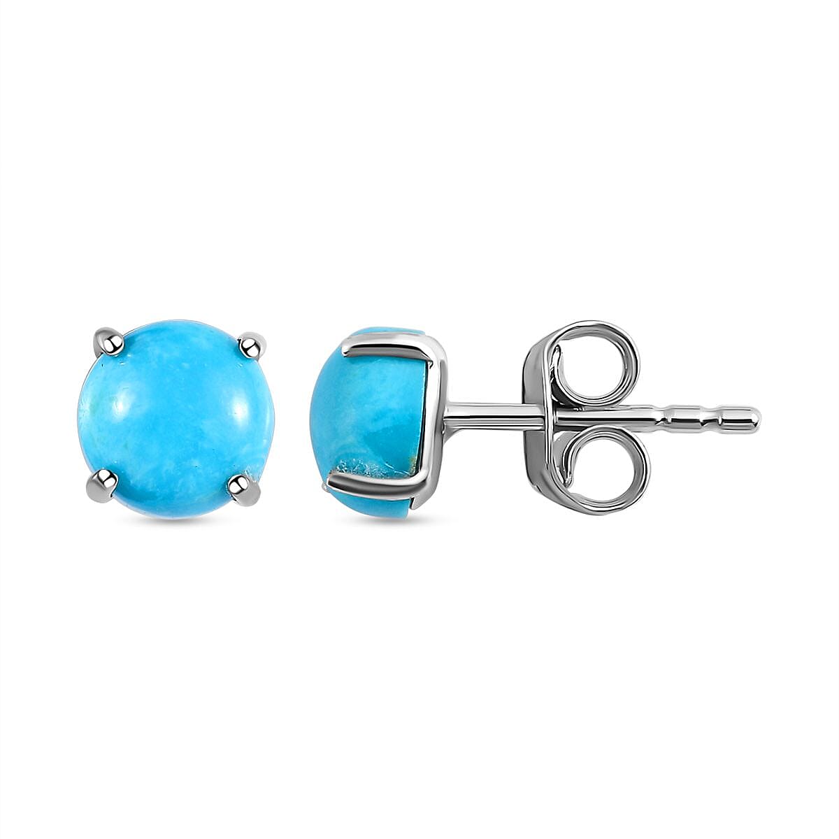 1.05 Ct. Sleeping Beauty Turquoise Solitaire Earrings in Platinum Plated Sterling Silver 3817898 0