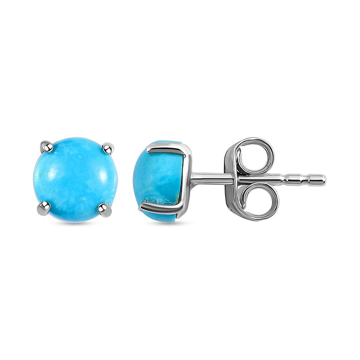 1.05 Ct. Sleeping Beauty Turquoise Solitaire Earrings in Platinum Plated Sterling Silver 3817898 1