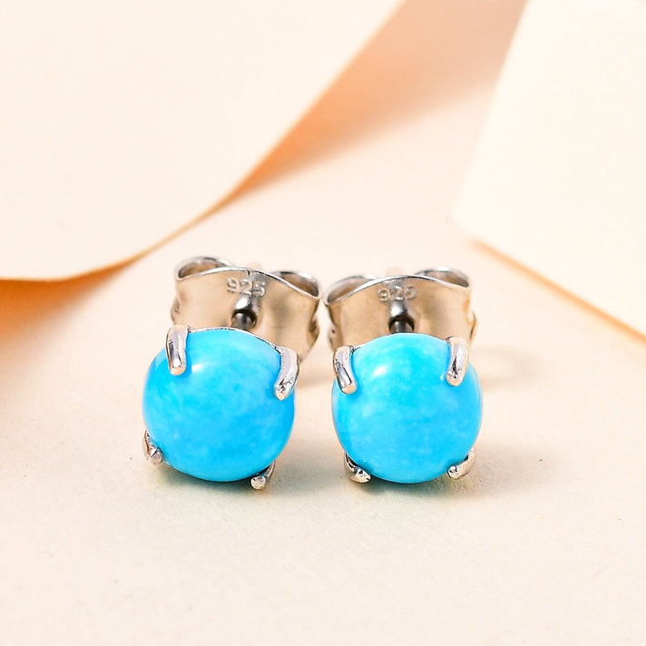 1.05 Ct. Sleeping Beauty Turquoise Solitaire Earrings in Platinum Plated Sterling Silver 3817898 2