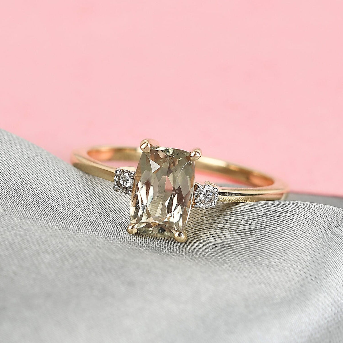 1.07 Ct. AA Diaspore and White Diamond Ring in 9K Yellow Gold 3874529 2
