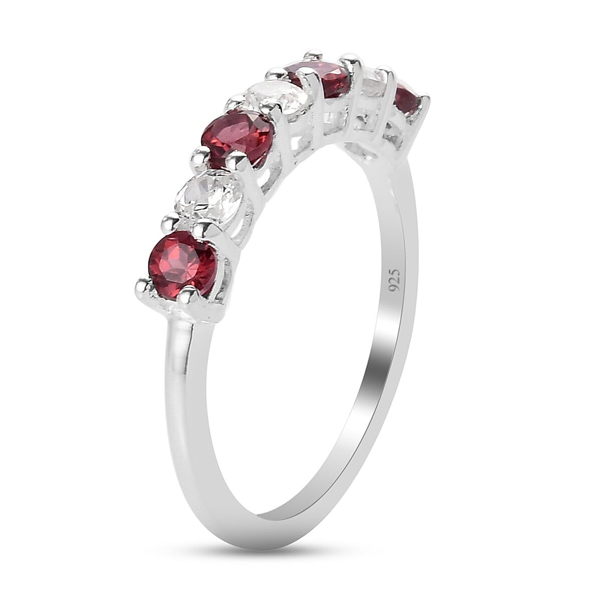 1.07 Ct. Rose Garnet and Natural Cambodian Zircon 7 Stone  Stacking Ring in Sterling Silver 3838414 4
