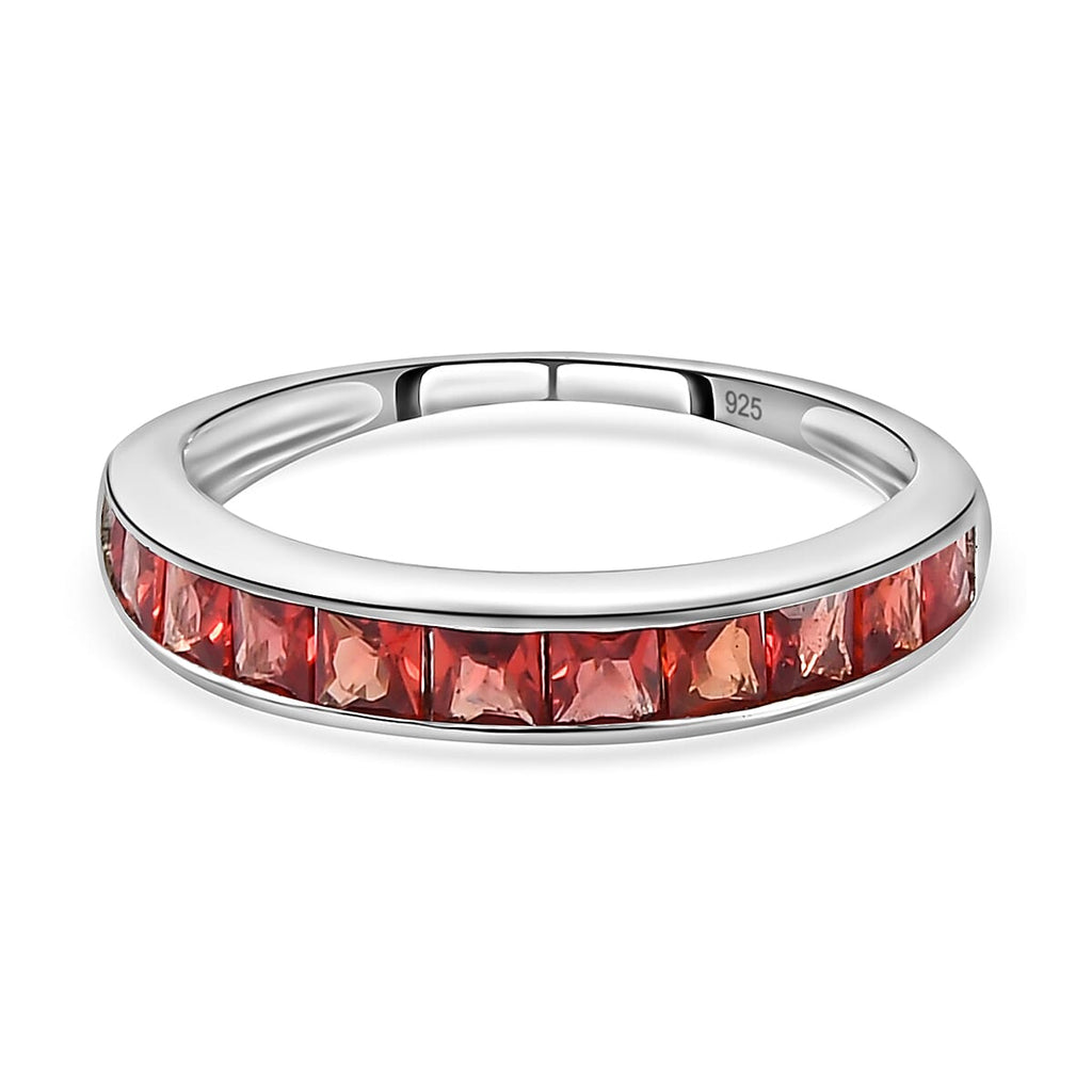 Red Sapphire Half Eternity Ring in Platinum Overlay Sterling Silver 1.20 Ct.