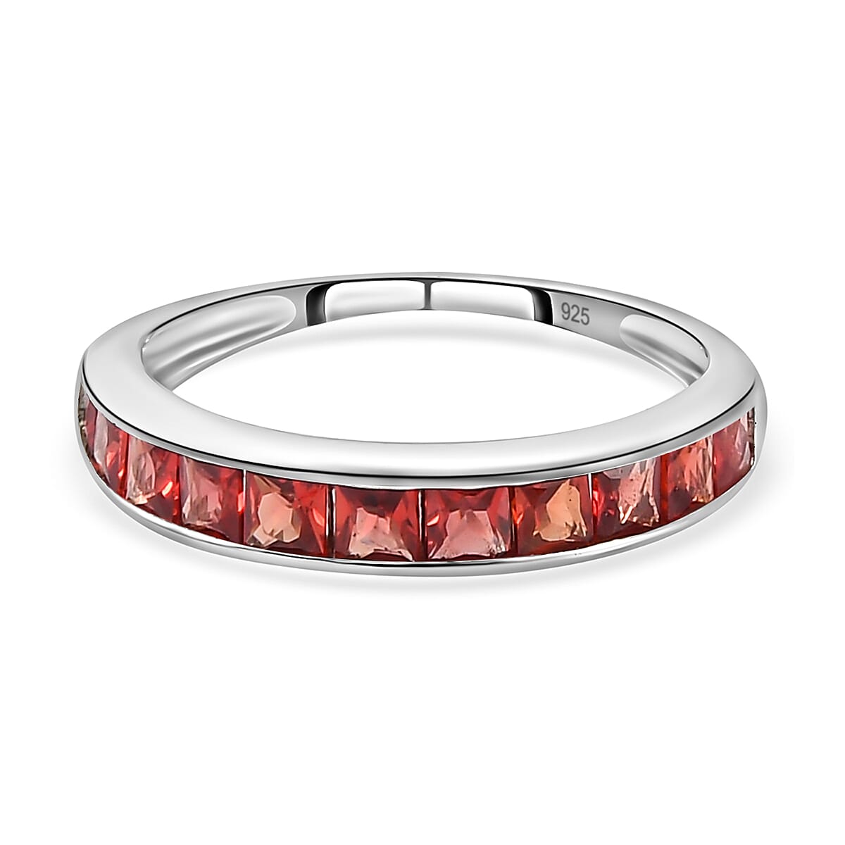 1.21 Ct Red Sapphire Half Eternity Wedding Band Ring in Platinum Plated Sterling Silver 3863826 0