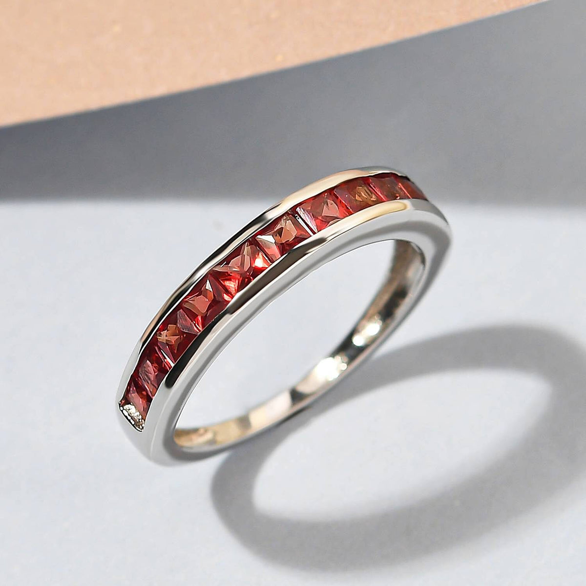 1.21 Ct Red Sapphire Half Eternity Wedding Band Ring in Platinum Plated Sterling Silver 3863826 2