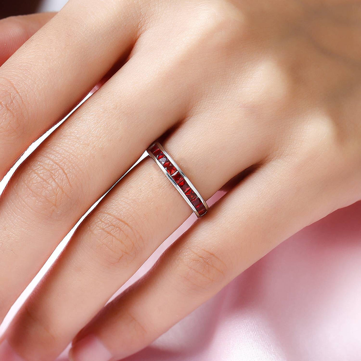 1.21 Ct Red Sapphire Half Eternity Wedding Band Ring in Platinum Plated Sterling Silver 3863826 3