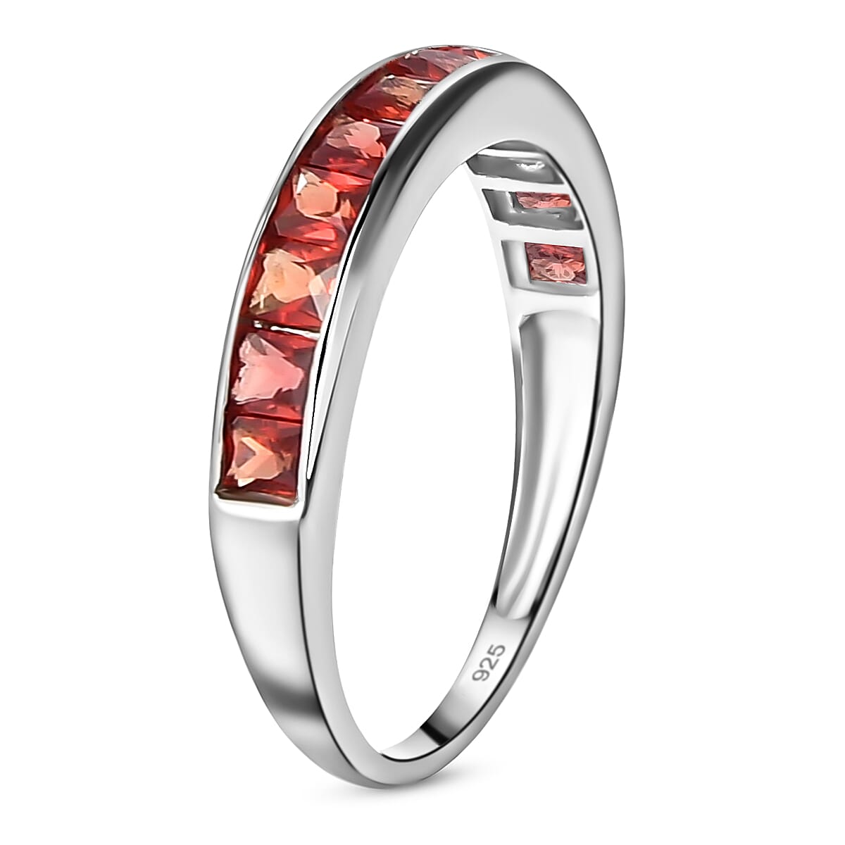 1.21 Ct Red Sapphire Half Eternity Wedding Band Ring in Platinum Plated Sterling Silver 3863826 4