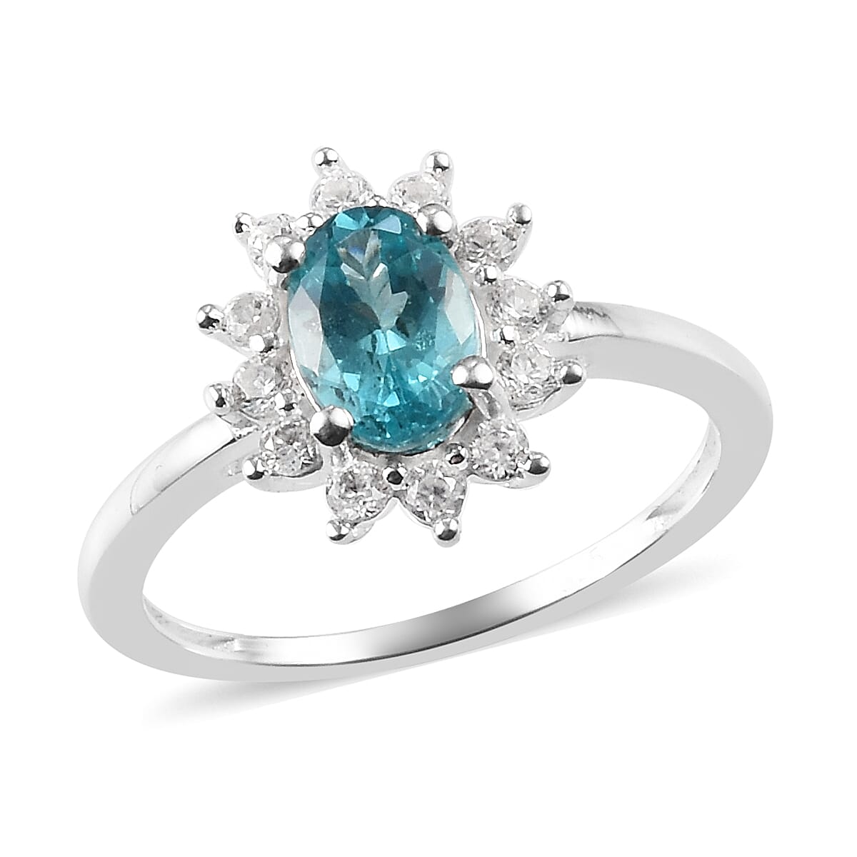 1.21 Ct.Paraiba Apatite and Natural Cambodian Zircon Halo Ring in Sterling Silver 3683025 0