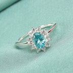Paraiba Apatite & Natural Cambodian Zircon Halo Ring in Platinum Overlay Sterling Silver 1.19 Ct.