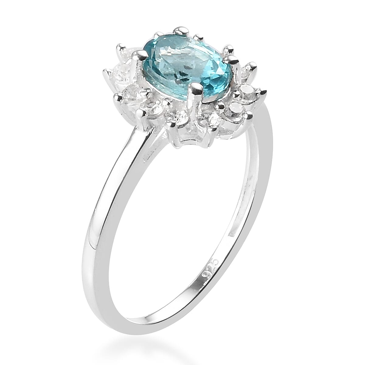 1.21 Ct.Paraiba Apatite and Natural Cambodian Zircon Halo Ring in Sterling Silver 3683025 4