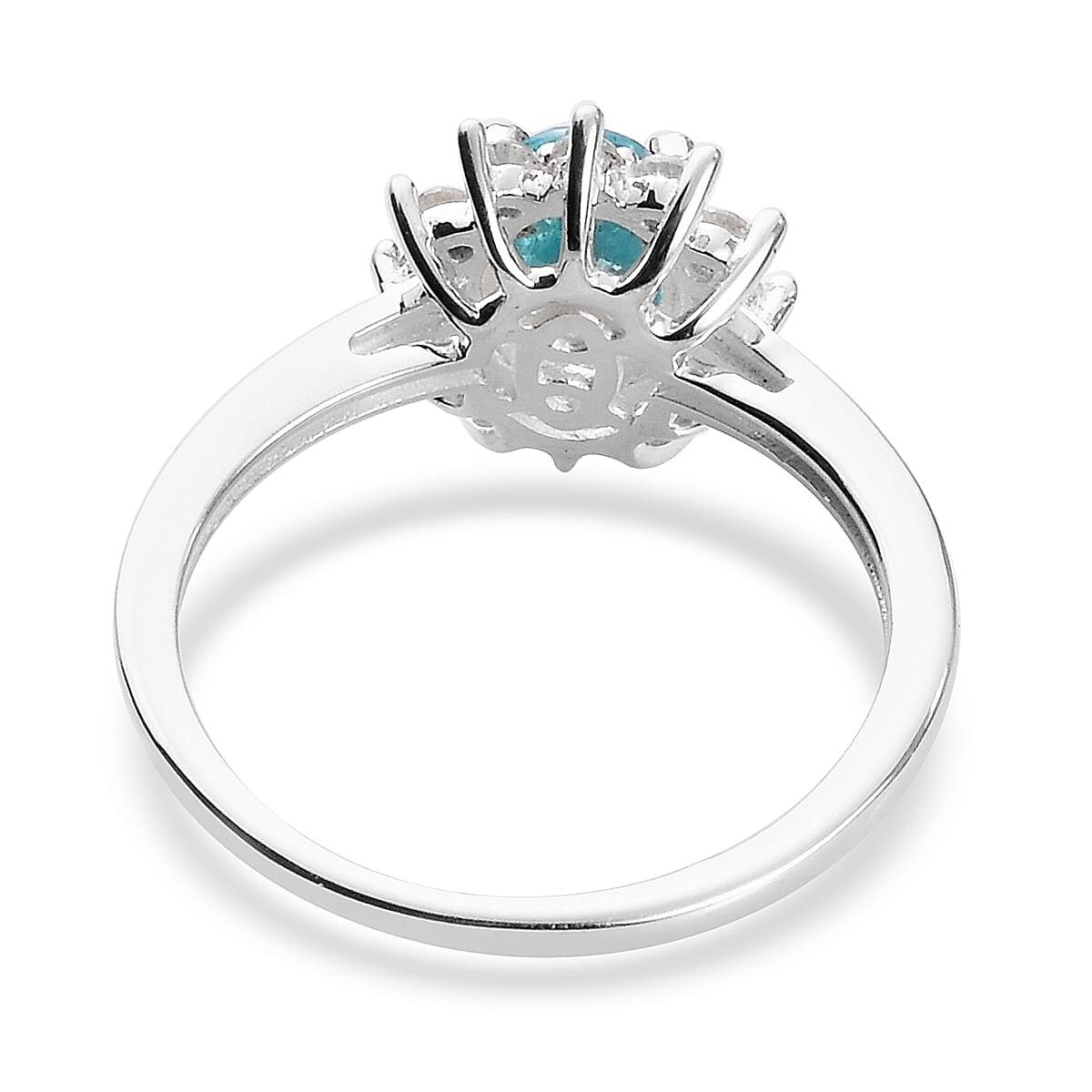 1.21 Ct.Paraiba Apatite and Natural Cambodian Zircon Halo Ring in Sterling Silver 3683025 5