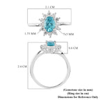 Paraiba Apatite & Natural Cambodian Zircon Halo Ring in Platinum Overlay Sterling Silver 1.19 Ct.