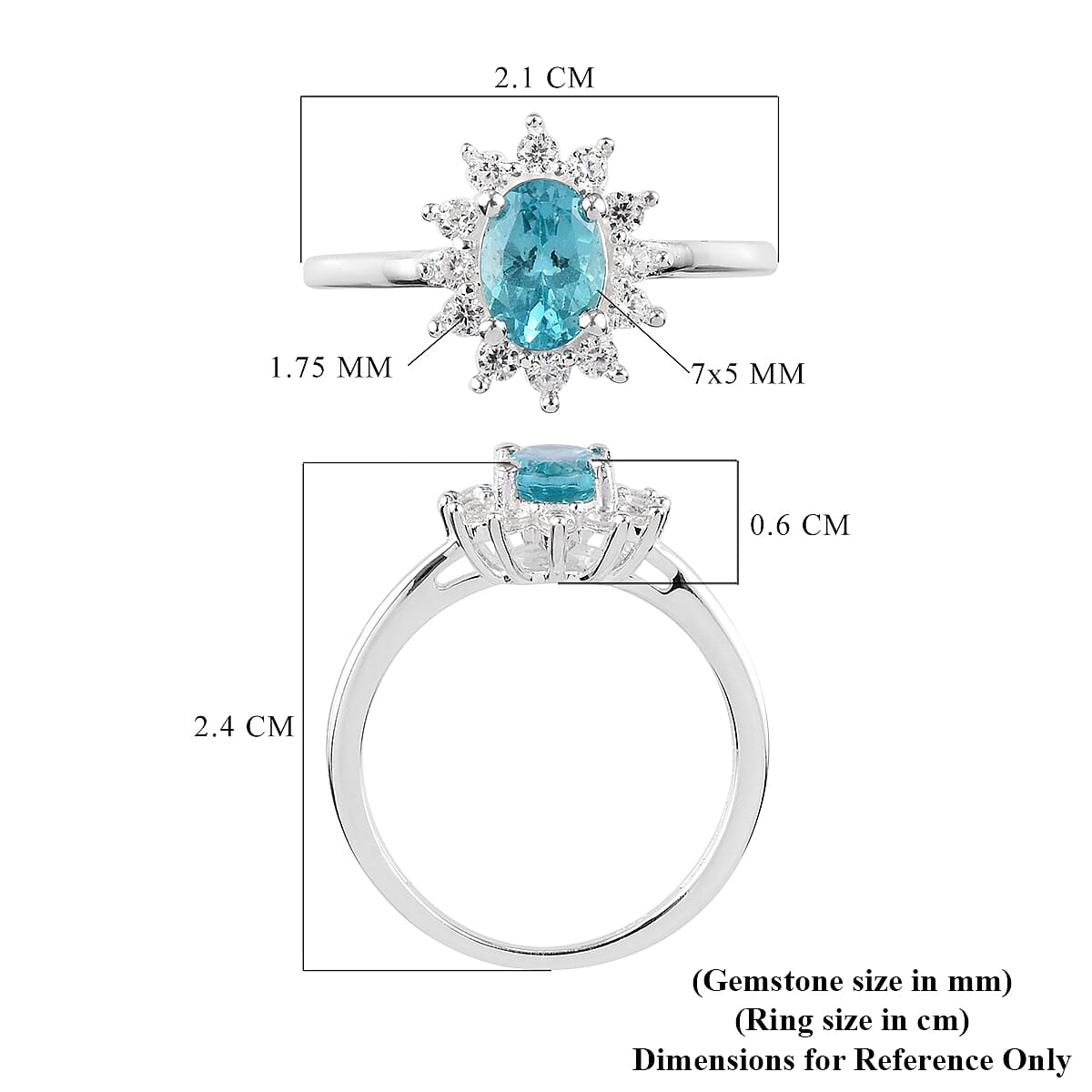 1.21 Ct.Paraiba Apatite and Natural Cambodian Zircon Halo Ring in Sterling Silver 3683025 6