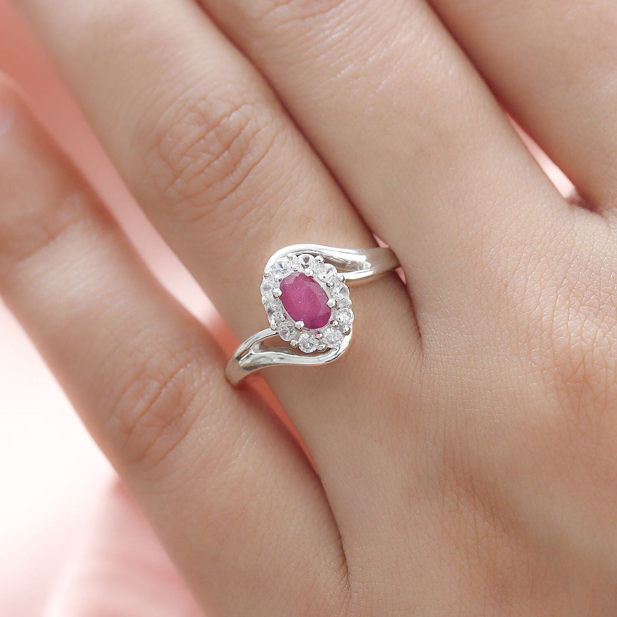 1.22 Ct. African Ruby and Natural Cambodian Zircon Ring in Sterling Silver 8743517 3