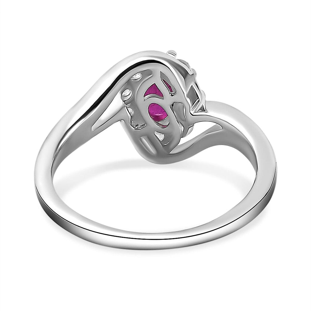African Ruby (FF) and Natural Zircon Bypass Ring in Sterling Silver 1.22 Ct.