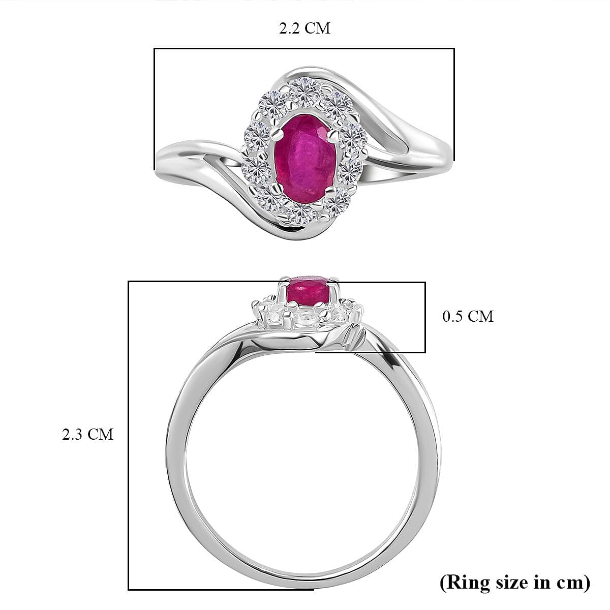 1.22 Ct. African Ruby and Natural Cambodian Zircon Ring in Sterling Silver 8743517 6