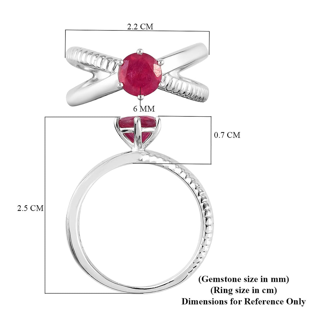 African Ruby (FF) Solitaire Ring in Platinum Overlay Sterling Silver 1.23 Ct.