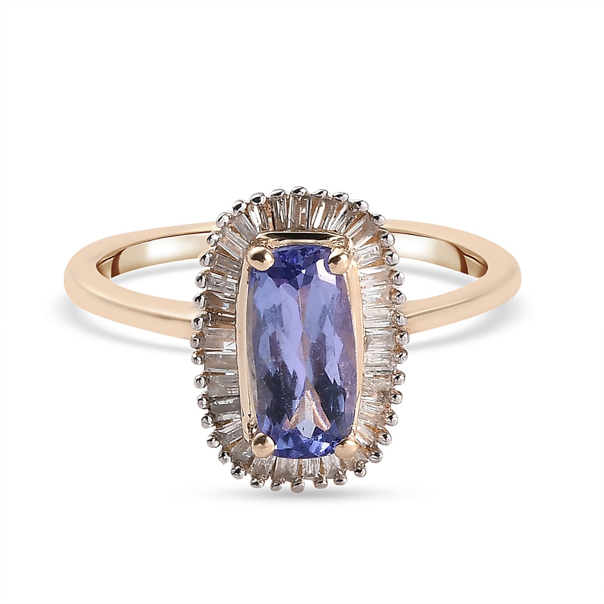 1.27 Ct. AA Tanzanite and Diamond Halo Ring in 9K Yellow Gold 3858752 0