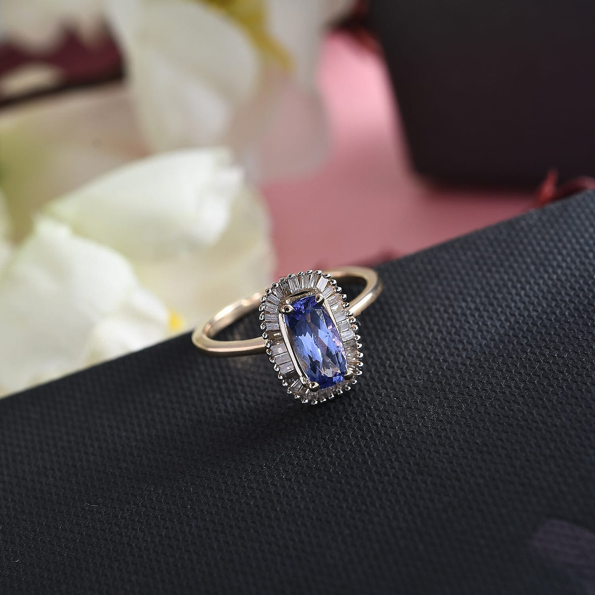 1.27 Ct. AA Tanzanite and Diamond Halo Ring in 9K Yellow Gold 3858752 2