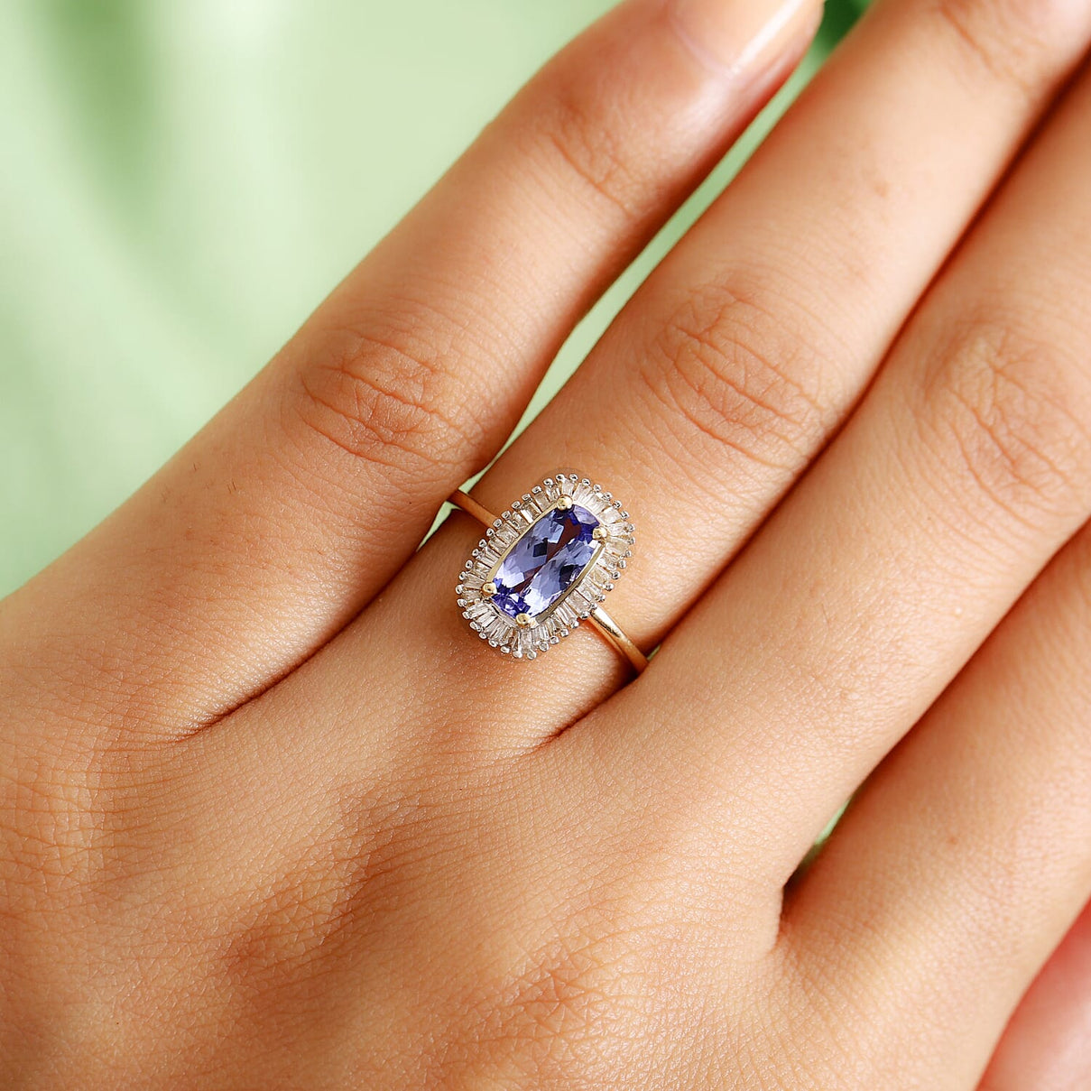 1.27 Ct. AA Tanzanite and Diamond Halo Ring in 9K Yellow Gold 3858752 3