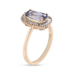 9K Yellow Gold Tanzanite and Diamond Halo Ring 1.29 Ct.