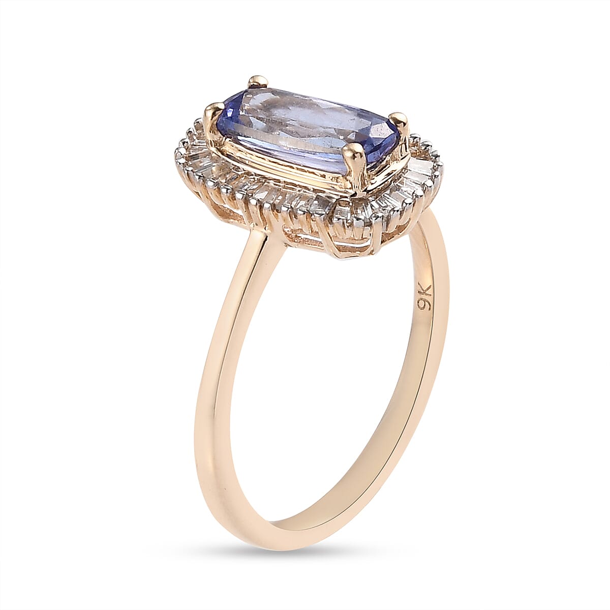 1.27 Ct. AA Tanzanite and Diamond Halo Ring in 9K Yellow Gold 3858752 4
