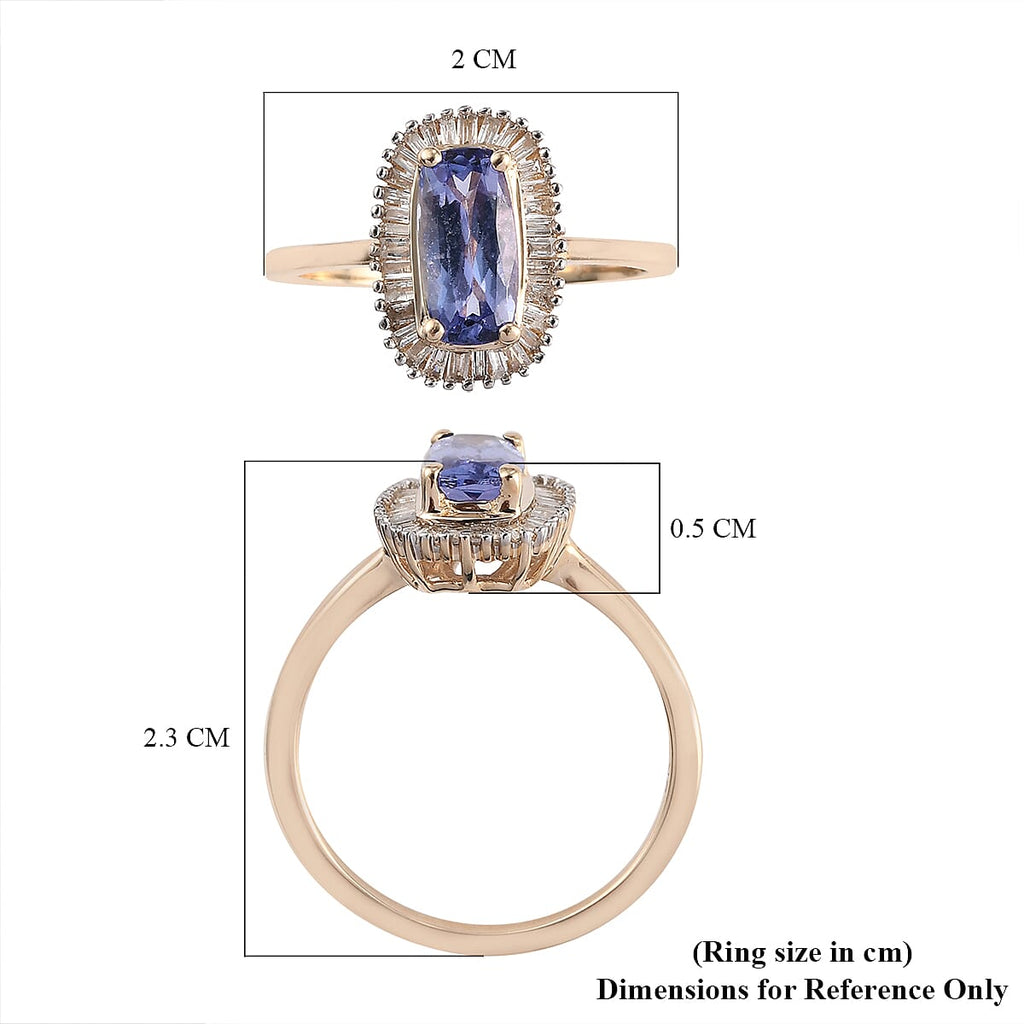 9K Yellow Gold Tanzanite and Diamond Halo Ring 1.29 Ct.