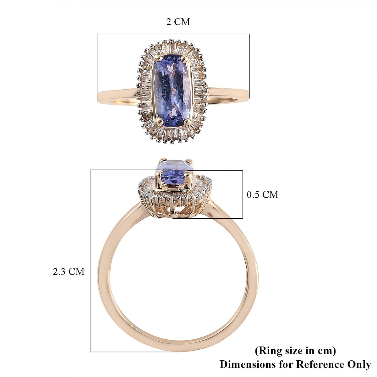 1.27 Ct. AA Tanzanite and Diamond Halo Ring in 9K Yellow Gold 3858752 6