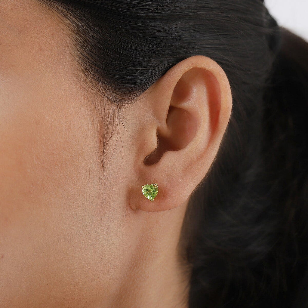 Hebei Peridot Stud Heart Earrings in 18K Vermeil Yellow Gold Plated Sterling Silver 1.38 Ct.