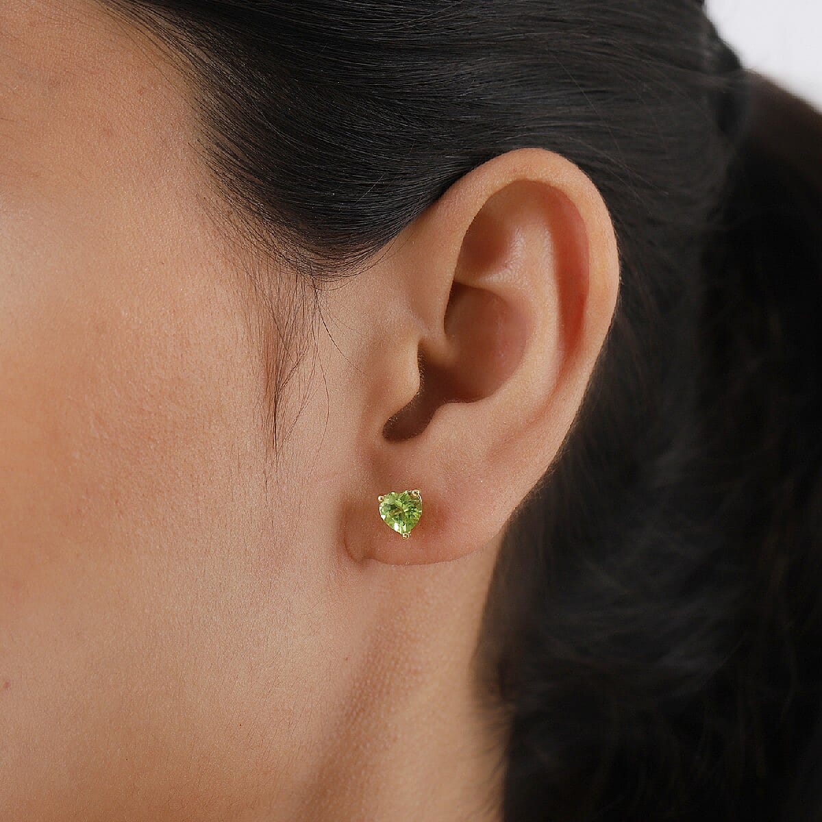 Hebei Peridot Solitaire Heart Stud Earrings in 18K Vermeil Yellow Gold Plated Sterling Silver 3815617 5