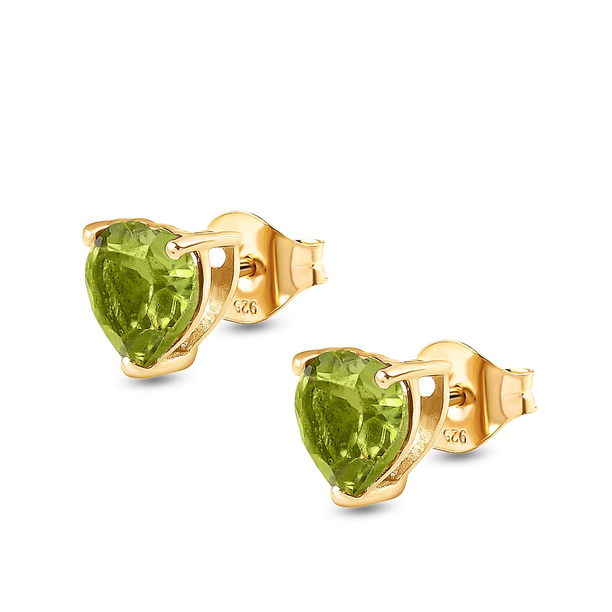 Hebei Peridot Solitaire Heart Stud Earrings in 18K Vermeil Yellow Gold Plated Sterling Silver 3815617 7