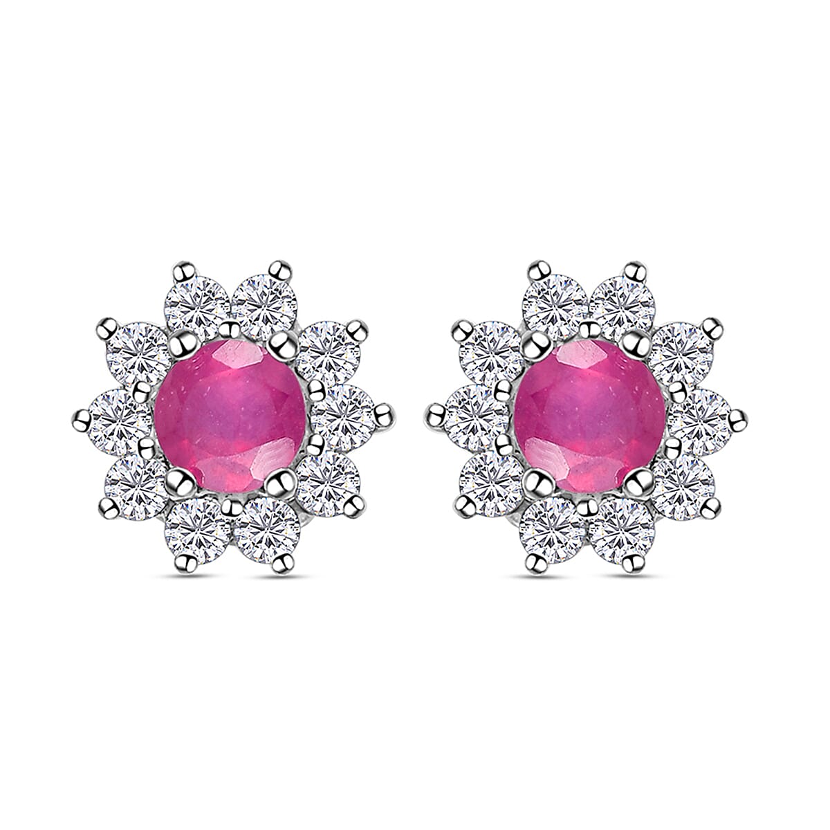 1.3 Carat African Ruby and Zircon Halo Earrings in Sterling Silver 7323874 0