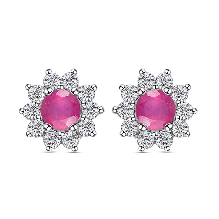 1.3 Carat African Ruby and Zircon Halo Earrings in Sterling Silver 7323874 1