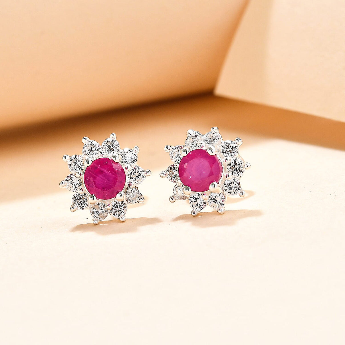1.3 Carat African Ruby and Zircon Halo Earrings in Sterling Silver 7323874 2