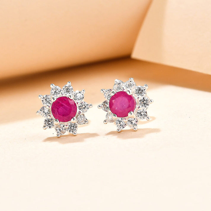 1.3 Carat African Ruby and Zircon Halo Earrings in Sterling Silver 7323874 2