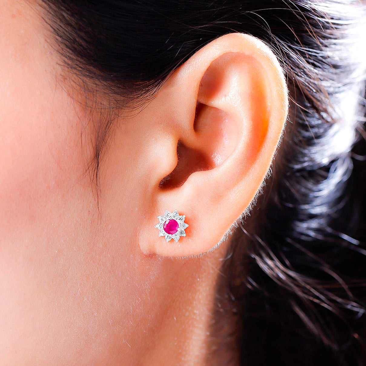 1.3 Carat African Ruby and Zircon Halo Earrings in Sterling Silver 7323874 3