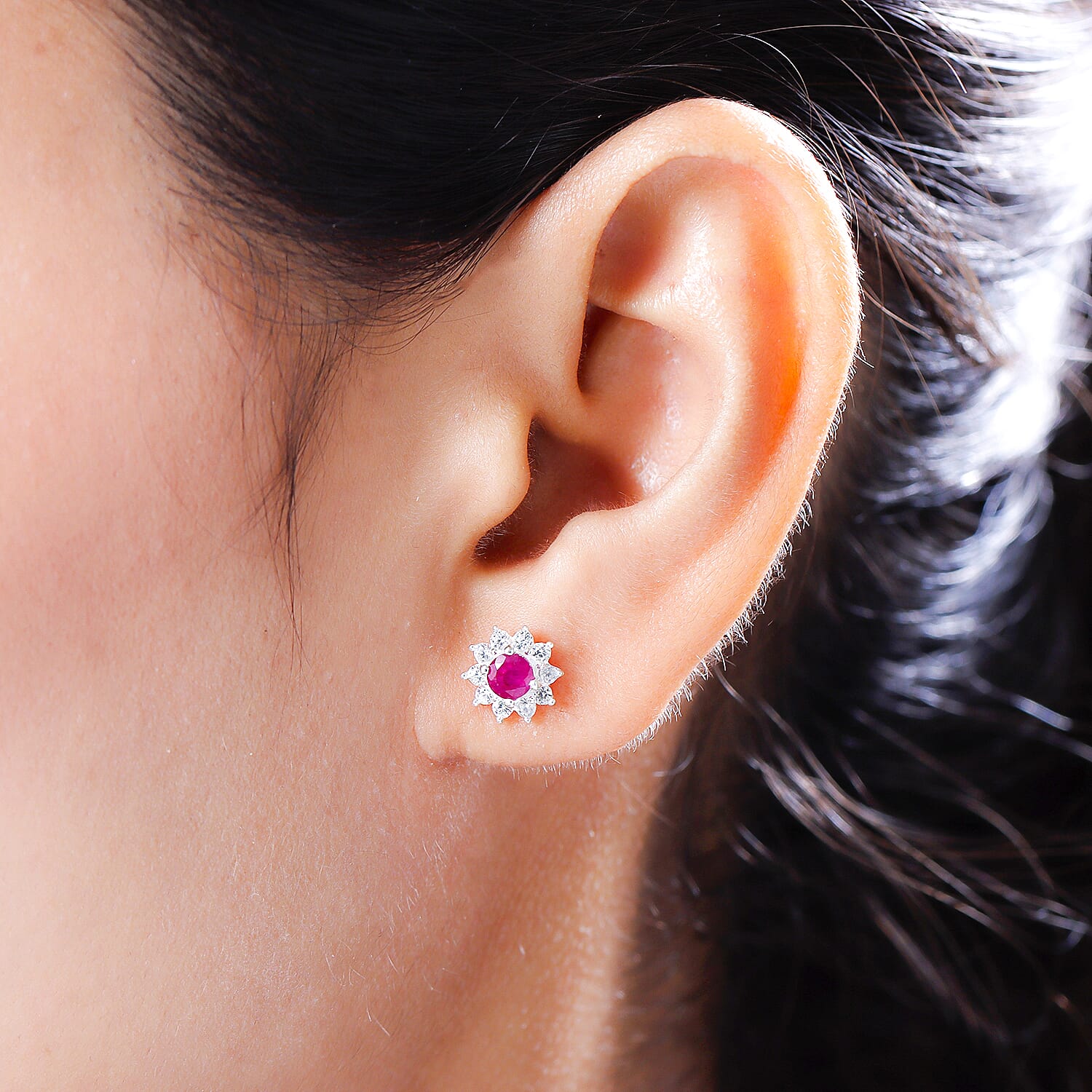 1.3 Carat African Ruby and Zircon Halo Earrings in Sterling Silver 7323874 3