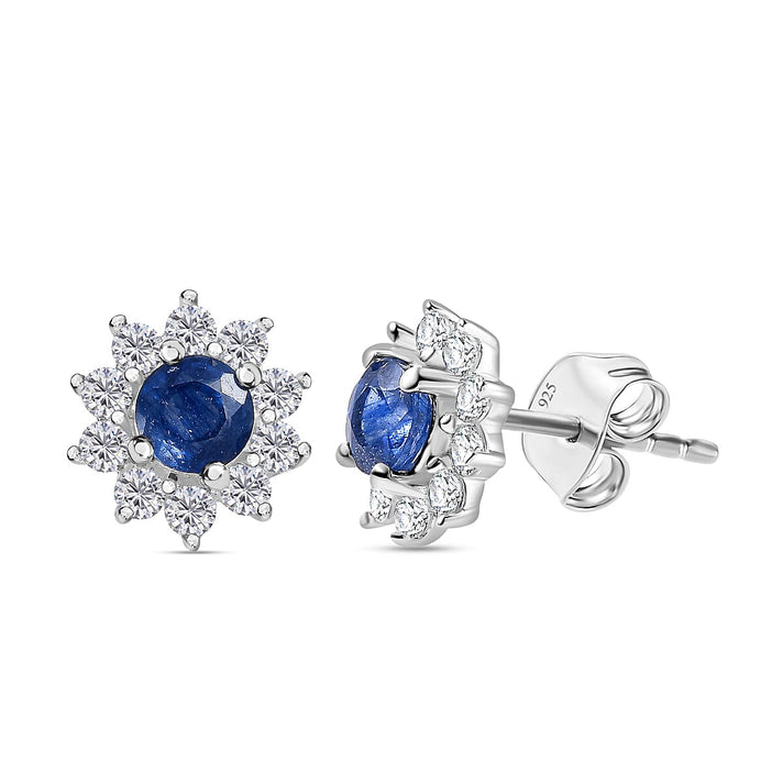 1.3 Ct. Blue Sapphire and  White Zircon Floral Stud Earrings in Sterling Silver 7333817 1