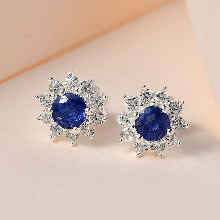 1.3 Ct. Blue Sapphire and  White Zircon Floral Stud Earrings in Sterling Silver 7333817 2